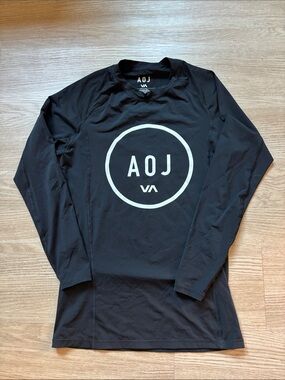RVCA AOJ Men’s Sz M Long Sleeve Rashguard Gym Black Virus Performance Jiu Jitsu